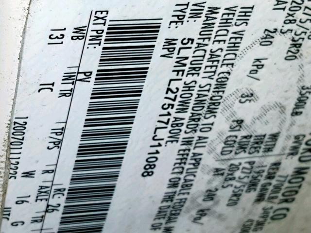 5LMFL27517LJ11088 - 2007 LINCOLN NAVIGATOR WHITE photo 10