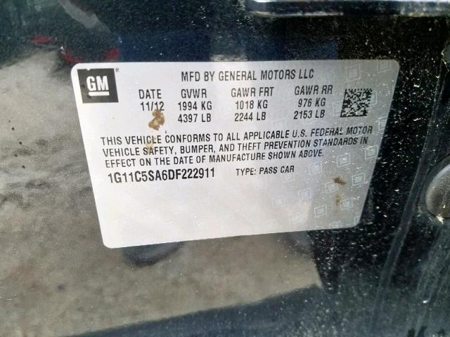 1G11C5SA6DF222911 - 2013 CHEVROLET MALIBU 1LT 黑色 照片 10