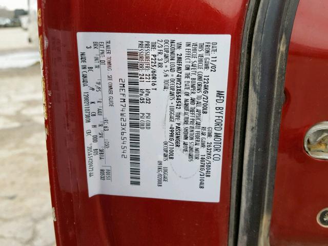 2MEFM74W23X654542 - 2003 MERCURY GRAND MARQ RED photo 10