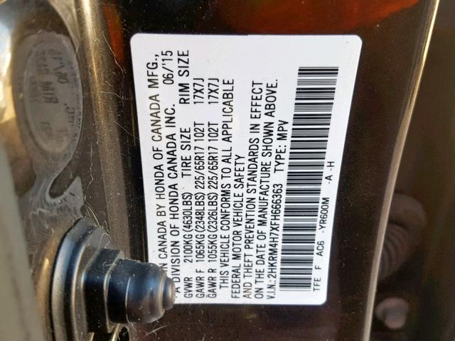 2HKRM4H7XFH666363 - 2015 HONDA CR-V EXL BLACK photo 10