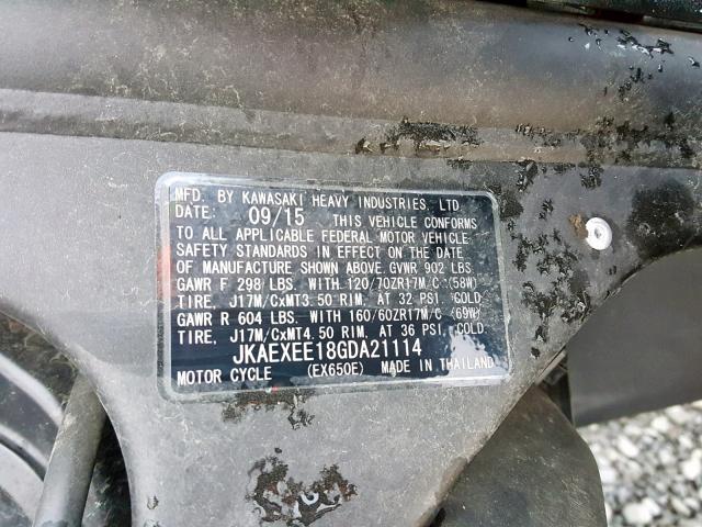 JKAEXEE18GDA21114 - 2016 KAWASAKI EX650 E BLACK photo 10