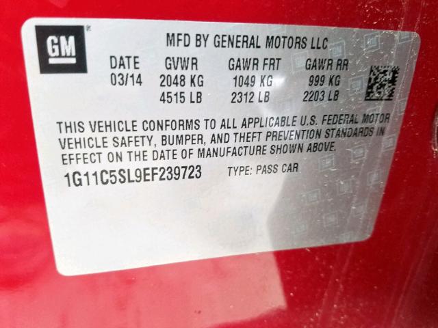 1G11C5SL9EF239723 - 2014 CHEVROLET MALIBU 1LT 红色 照片 10