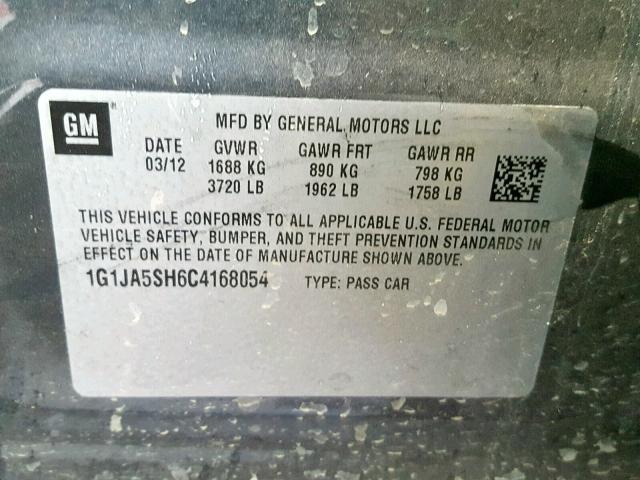 1G1JA5SH6C4168054 - 2012 CHEVROLET SONIC LS 灰色 照片 10