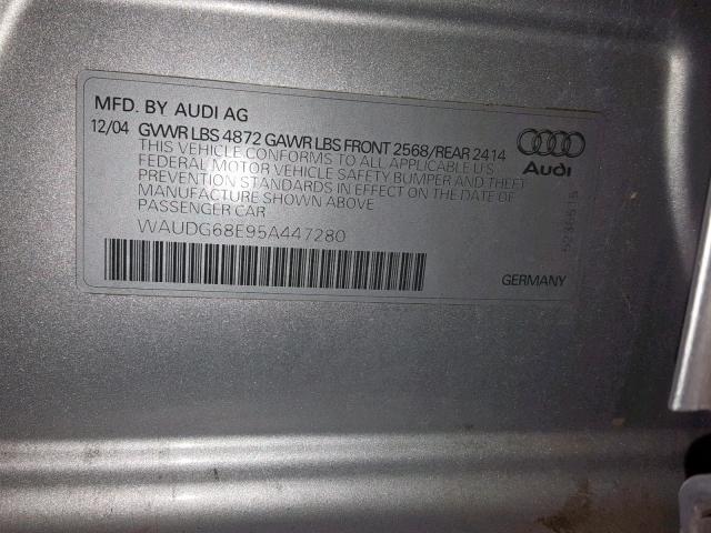 WAUDG68E95A447280 - 2005 AUDI A4 3.2 QUA SILVER photo 10