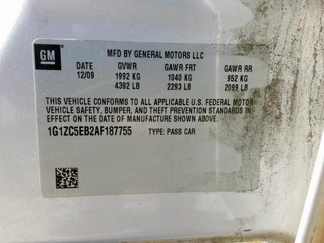 1G1ZC5EB2AF187755 - 2010 CHEVROLET MALIBU 1LT 银色 照片 10