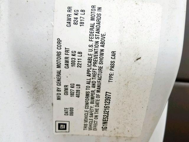 1G1NE52J216123977 - 2001 CHEVROLET MALIBU LS 白色 照片 10