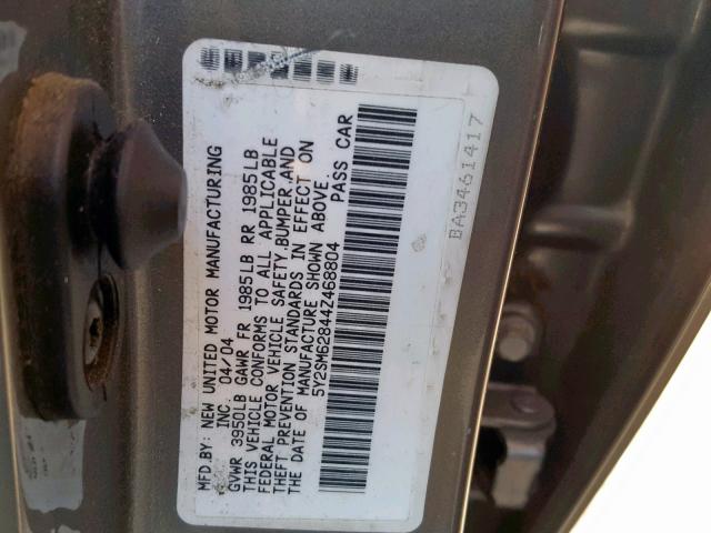 5Y2SM62844Z468804 - 2004 PONTIAC VIBE GRAY photo 10