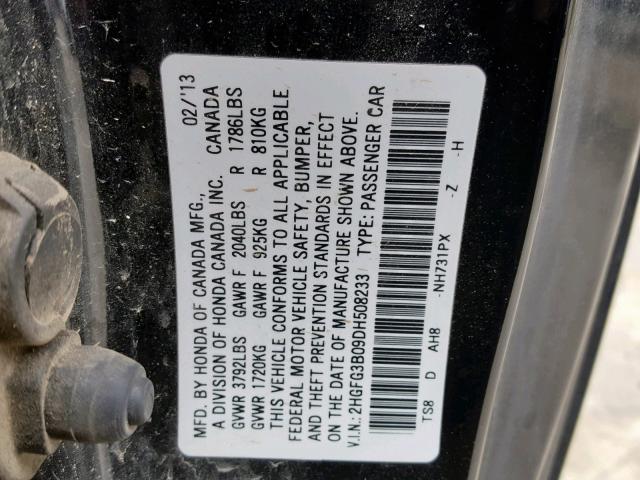 2HGFG3B09DH508233 - 2013 HONDA CIVIC EXL BLACK photo 10