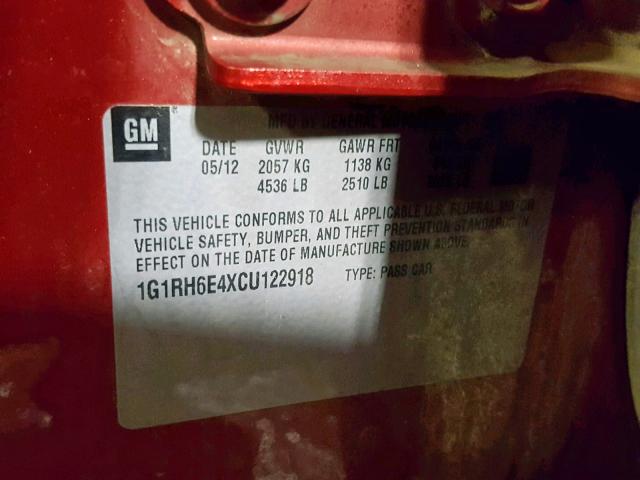 1G1RH6E4XCU122918 - 2012 CHEVROLET VOLT RED photo 10