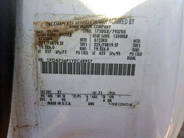 1FDAF56F1YEC48957 - 2000 FORD F550 SUPER WHITE photo 10