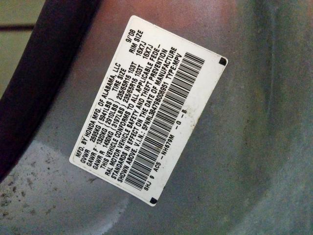 5FNRL38479B006951 - 2009 HONDA ODYSSEY EX SILVER photo 10