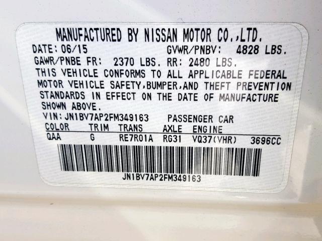 JN1BV7AP2FM349163 - 2015 INFINITI Q50 BASE WHITE photo 10