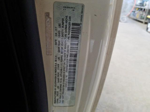 3VWSW31C07M518096 - 2007 VOLKSWAGEN NEW BEETLE 奶油色 照片 10