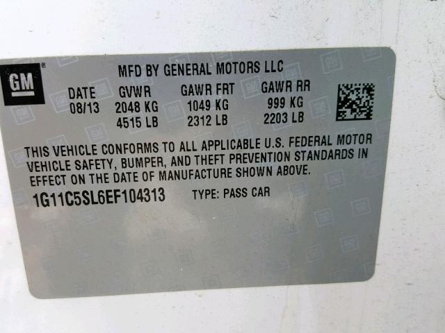 1G11C5SL6EF104313 - 2014 CHEVROLET MALIBU 1LT WHITE photo 10