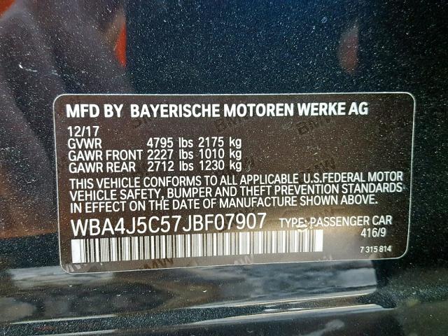 WBA4J5C57JBF07907 - 2018 BMW 440I GRAN BLACK photo 10