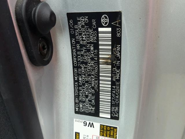 JTKDE177X60114116 - 2006 TOYOTA SCION TC 灰色 照片 10