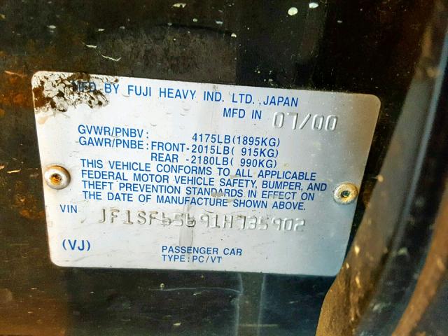 JF1SF65691H735902 - 2001 SUBARU FORESTER S 黑色 照片 10