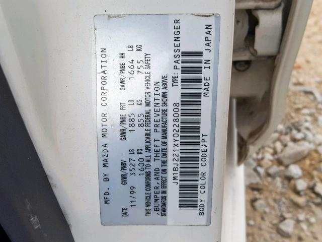 JM1BJ221XY0228008 - 2000 MAZDA PROTEGE ES WHITE photo 10