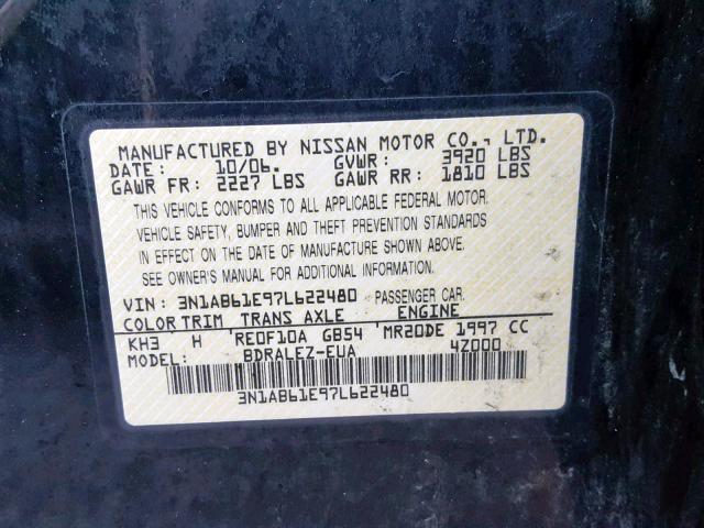 3N1AB61E97L622480 - 2007 NISSAN SENTRA 2.0 BLACK photo 10