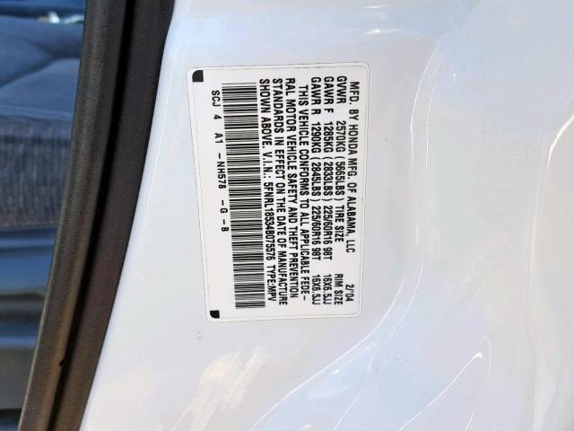 5FNRL18534B075576 - 2004 HONDA ODYSSEY LX WHITE photo 10