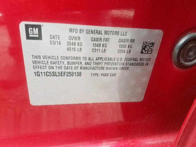 1G11C5SL5EF258138 - 2014 CHEVROLET MALIBU 1LT 红色 照片 10