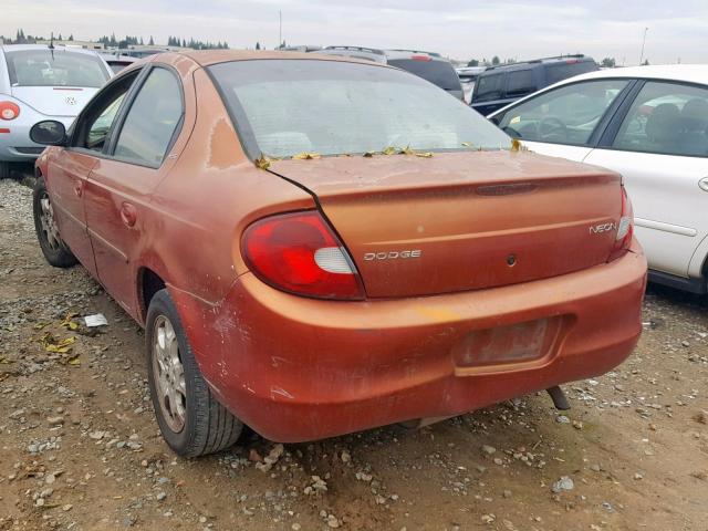 1B3ES46C7YD662186 - 2000 DODGE NEON BASE ORANGE photo 3