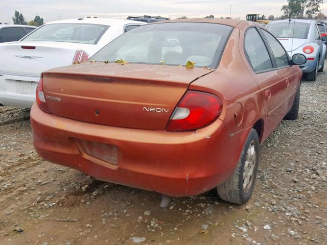 1B3ES46C7YD662186 - 2000 DODGE NEON BASE ORANGE photo 4