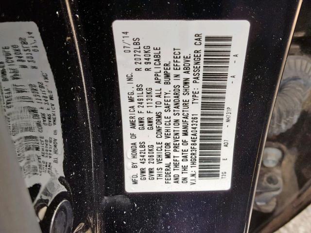 1HGCR3F84EA043261 - 2014 HONDA ACCORD EXL BLACK photo 10