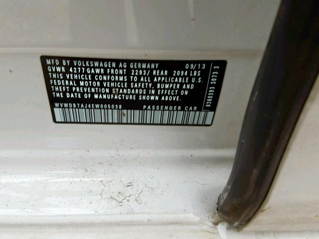 WVWDB7AJ4EW005038 - 2014 VOLKSWAGEN GOLF 白色 照片 10