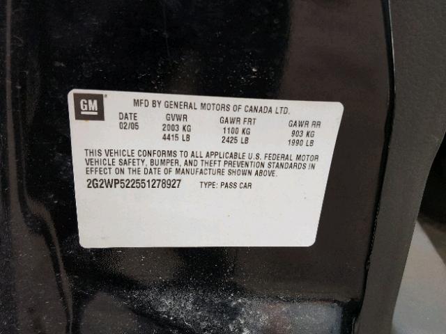 2G2WP522551278927 - 2005 PONTIAC GRAND PRIX BLACK photo 10