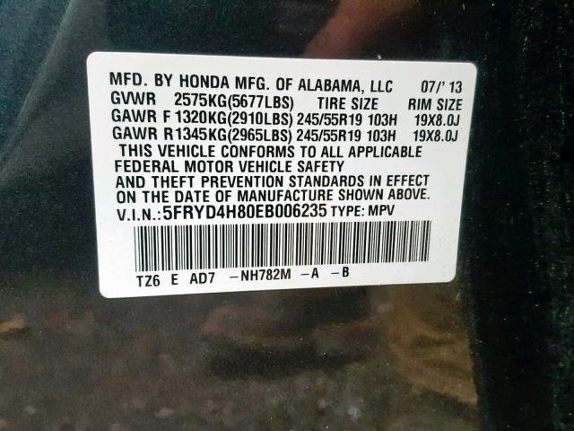 5FRYD4H80EB006235 - 2014 ACURA MDX ADVANC BLUE photo 10