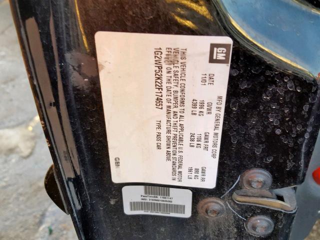 1G2WP52K22F174657 - 2002 PONTIAC GRAND PRIX BLACK photo 10