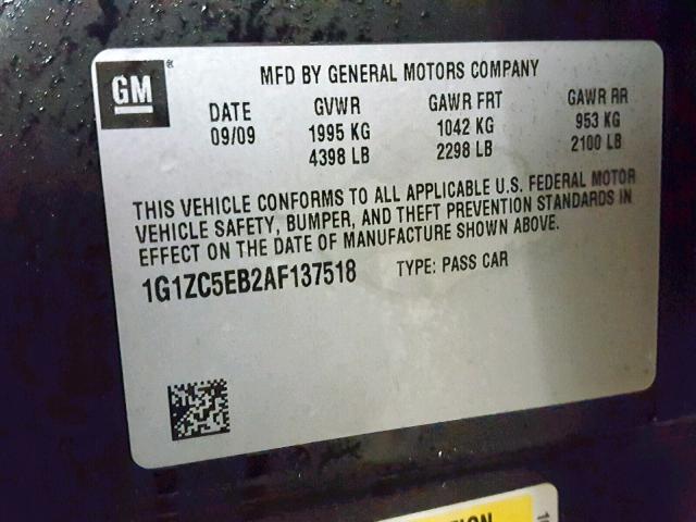 1G1ZC5EB2AF137518 - 2010 CHEVROLET MALIBU 1LT CHARCOAL photo 10