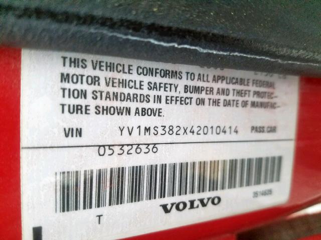 YV1MS382X42010414 - 2004 VOLVO S40 2.4I RED photo 10