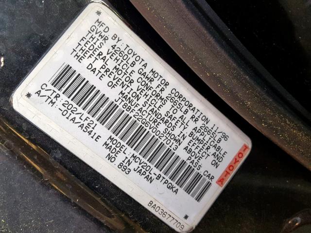 JT8BF22G6V0027013 - 1997 LEXUS ES 300 BLACK photo 10