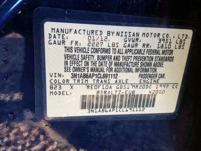 3N1AB6AP1CL691112 - 2012 NISSAN SENTRA 2.0 BLUE photo 10