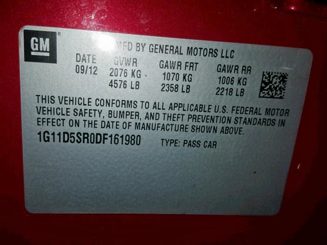 1G11D5SR0DF161980 - 2013 CHEVROLET MALIBU 1LT RED photo 10