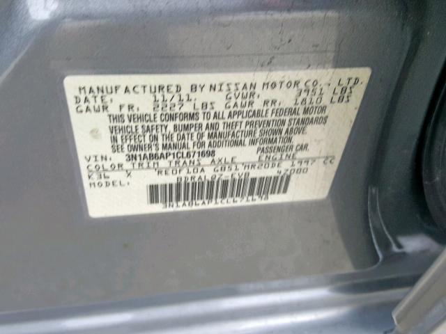 3N1AB6AP1CL671698 - 2012 NISSAN SENTRA 2.0 SILVER photo 10