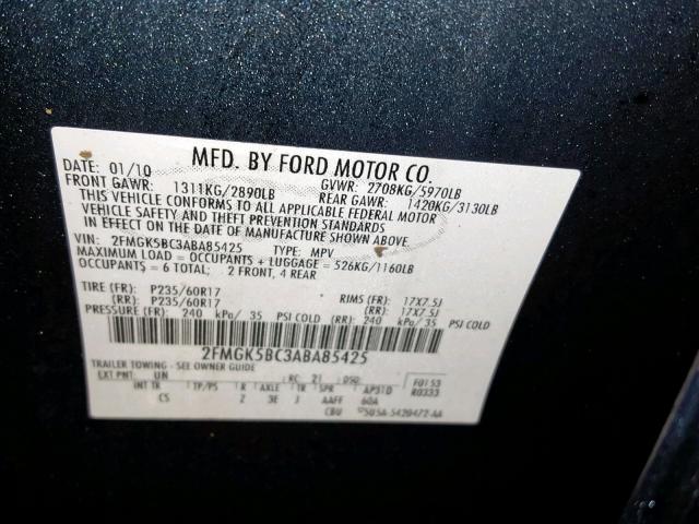 2FMGK5BC3ABA85425 - 2010 FORD FLEX SE BLUE photo 10