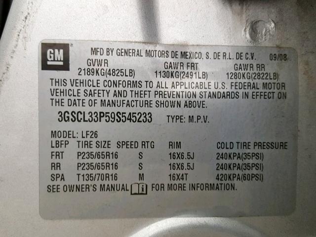 3GSCL33P59S545233 - 2009 SATURN VUE XE SILVER photo 10