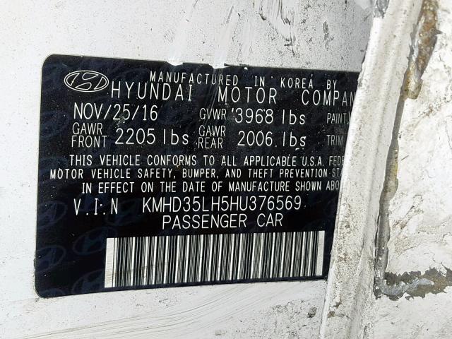 KMHD35LH5HU376569 - 2017 HYUNDAI ELANTRA GT WHITE photo 10