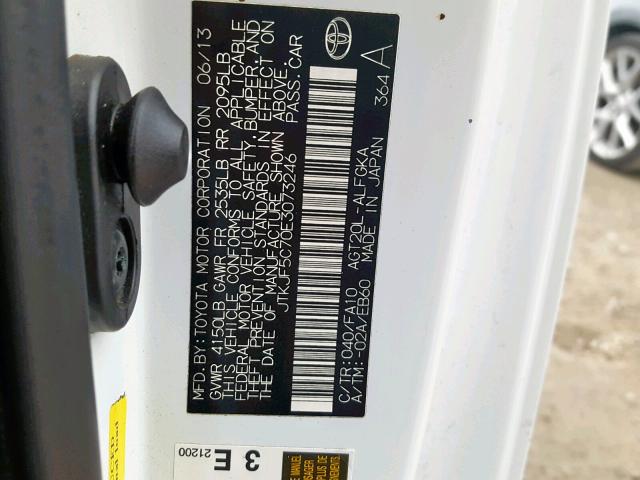 JTKJF5C70E3073246 - 2014 TOYOTA SCION TC 白色 照片 10