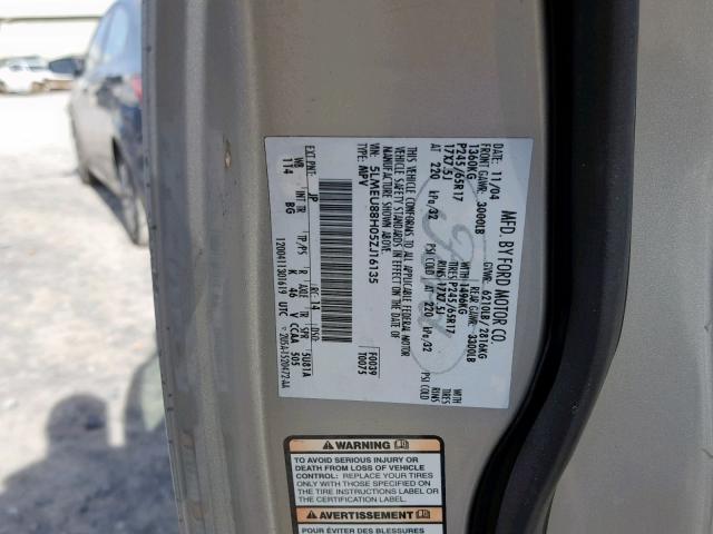 5LMEU88H05ZJ16135 - 2005 LINCOLN AVIATOR 银色 照片 10