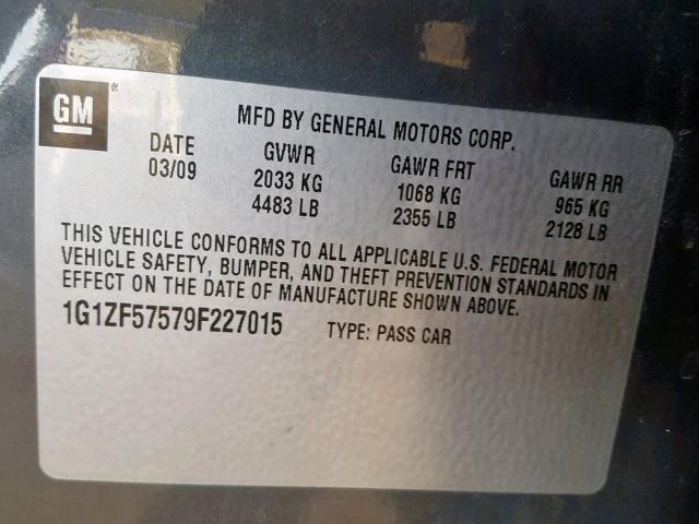1G1ZF57579F227015 - 2009 CHEVROLET MALIBU HYB 灰色 照片 10