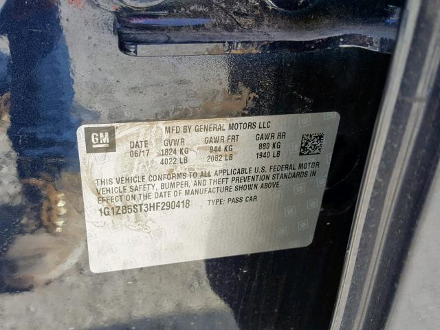 1G1ZB5ST3HF290418 - 2017 CHEVROLET MALIBU LS BLUE photo 10