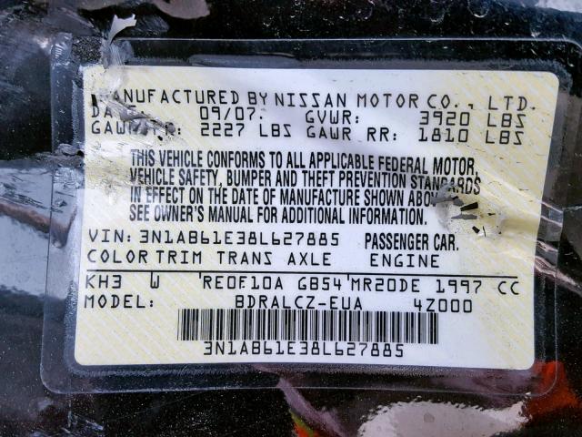 3N1AB61E38L627885 - 2008 NISSAN SENTRA 2.0 BLACK photo 10