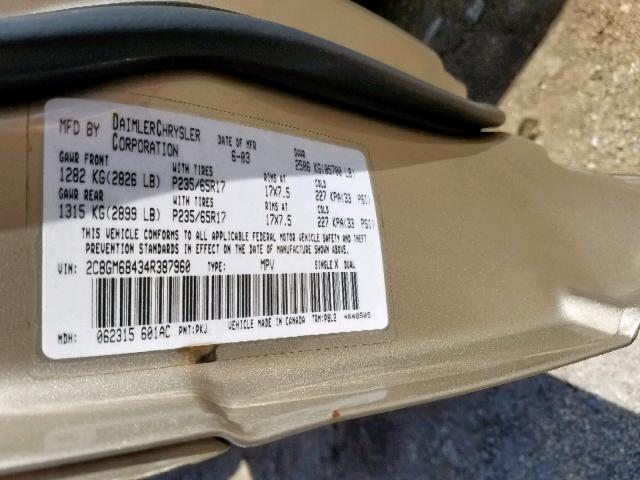 2C8GM68434R387960 - 2004 CHRYSLER PACIFICA GOLD photo 10