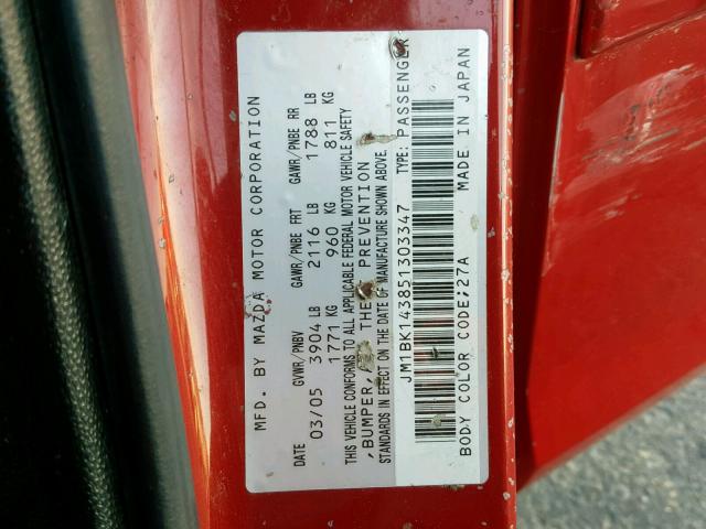 JM1BK143851303347 - 2005 MAZDA 3 HATCHBAC RED photo 10