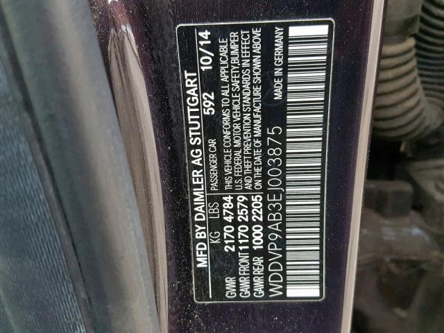 WDDVP9AB3EJ003875 - 2014 MERCEDES-BENZ B ELECTRIC PURPLE photo 10