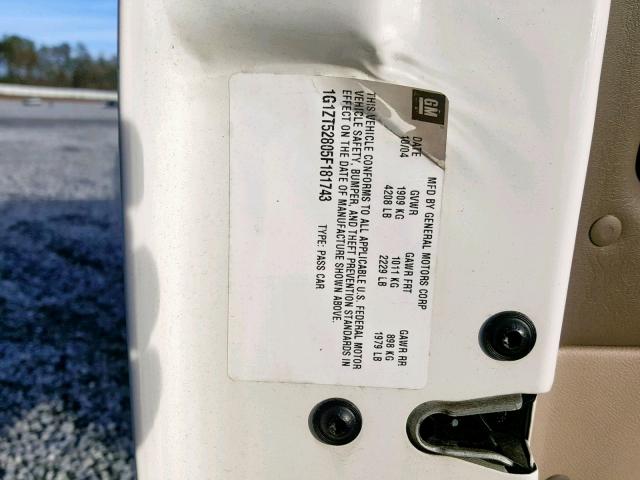 1G1ZT52805F181743 - 2005 CHEVROLET MALIBU LS 白色 照片 10